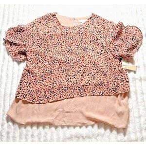 14th & Union Pink Smoke Leopard SS Blouse SZ Med Animal Print Lightweight